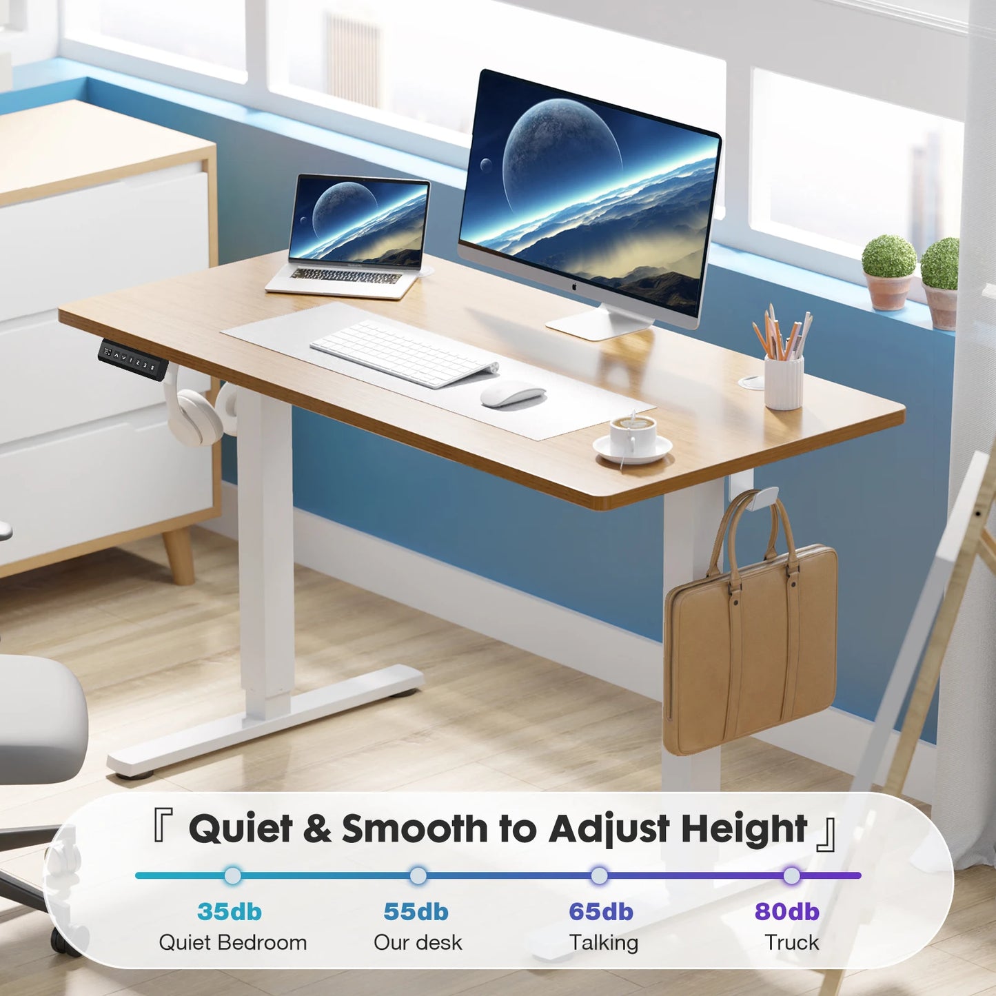 Electric Adjustable Standing Desk Height 28.35" to 46.46"